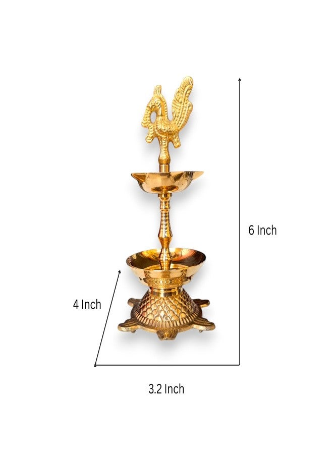 RAISOM Kerala Brass Peacock Head Tortoise Panchmukhi Diya for Pooja with Flower Holder | Small Size Kachua Kuthu Vilakku, Good Luck Diya for Home, Office & Gifting | 6 Inches, 275 Grams - Image 3